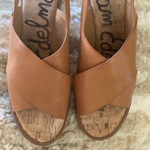 Sam Edelman Torin Cross Strap Gold Heel Leather Sandal brown
